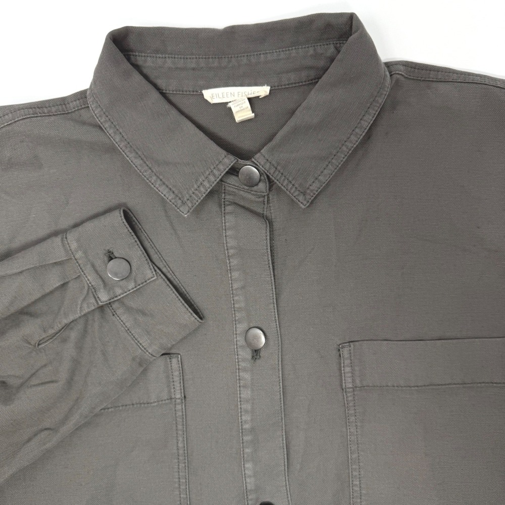 Eileen Fisher Gray Organic Cotton Hemp Utility Shirt Jacket Womens Medium Medium
